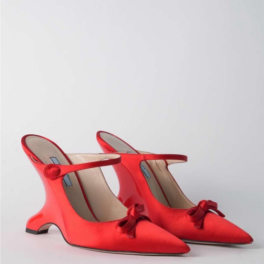 Prada Red Satin Bow Heels